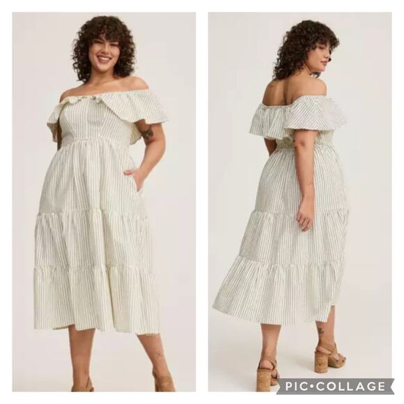 Torrid Striped Tiered Midi Dress Plus Size 2X - Picture 1 of 7